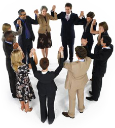 people holding hands and helping eachother